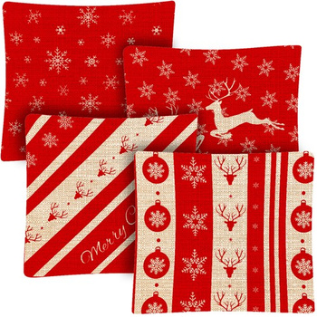 Poszewka na poduszkę 40x40 cm lniana, świąteczna, ozdobna poszewka jasiek na Boże Narodzenie, zestaw 4 szt! RUHHY