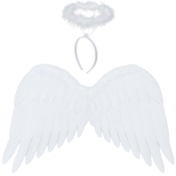 Strój Anioła na Jasełka Aureola Głowę Skrzydła Aniołka Białe Pióra Kostium Ruhhy 26480