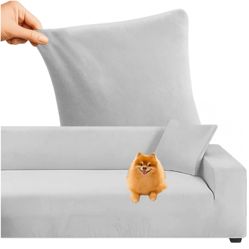 Pokrowiec na Narożnik Kanapę Leżankę Jasno Szary Welur Elastyczny 145-185cm RUHHY 26035