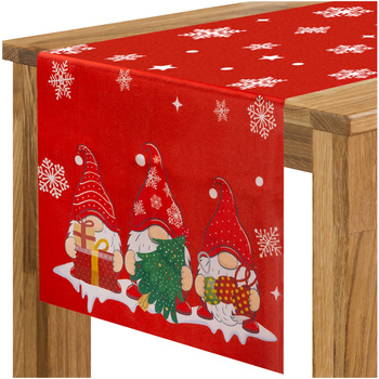 Bieżnik Świąteczny na Stół Obrus Święta 220x40 cm Skrzaty Krasnal Czerwony RUHHY